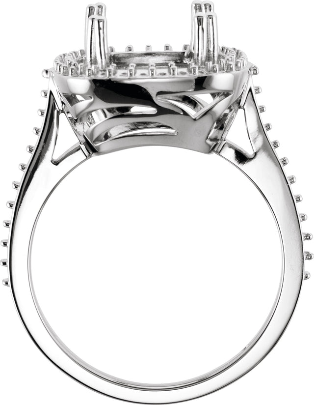 14K Gold Elongated Cushion Natural Smoky Quartz & Natural Diamond Halo-Style Ring - view 4