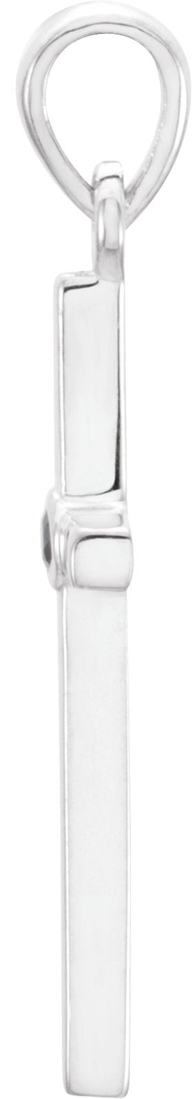 Platinum Round Natural Blue Sapphire Cross Pendant - view 4