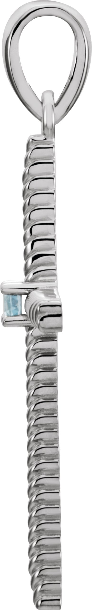 14K Gold Round Natural Swiss Blue Topaz Rope Cross Pendant - view 4