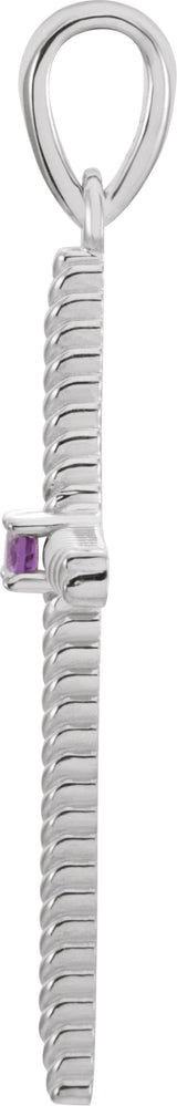 Platinum Round Natural Amethyst Rope Cross Pendant - view 4