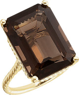 14K Gold Emerald Natural Smoky Quartz Solitaire Ring - White Gold