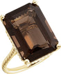 14K Gold Emerald Natural Smoky Quartz Solitaire Ring - White Gold