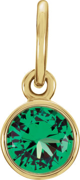 14K Gold Round Emerald Simulated Birthstone Pendant - Yellow Gold