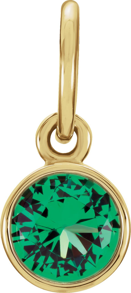 14K Gold Round Emerald Simulated Birthstone Pendant - Yellow Gold