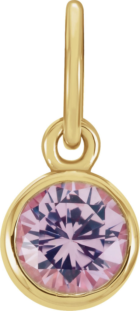 14K Gold Round Pink Tourmaline Simulated Birthstone Pendant - Yellow Gold