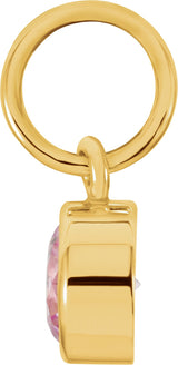 14K Gold Round Pink Tourmaline Simulated Birthstone Pendant - Yellow Gold - view 2
