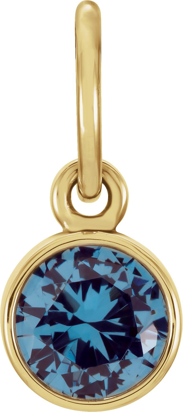 14K Gold Round Blue Zircon Simulated Birthstone Pendant - Yellow Gold