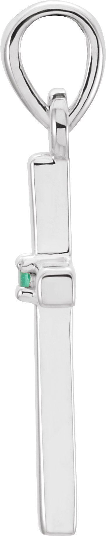 Platinum Round Natural Emerald Birthstone Cross Pendant - view 4