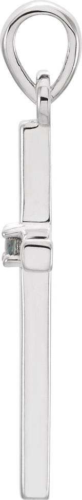 14K Gold Round Natural Alexandrite Birthstone Cross Pendant - White Gold - view 4