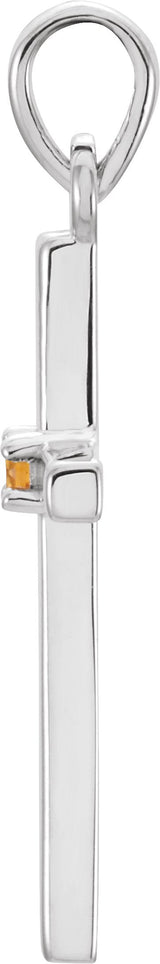 14K Gold Round Natural Citrine Birthstone Cross Pendant - White Gold - view 4