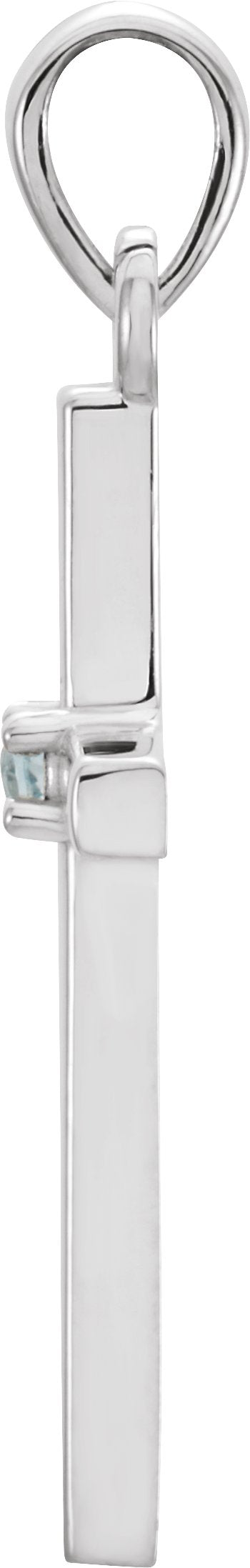 Platinum Round Natural Blue Zircon Birthstone Cross Pendant - view 4