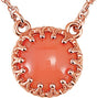 14K Gold Round Natural Pink Coral Cabochon Crown Necklace