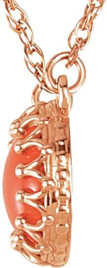 14K Gold Round Natural Pink Coral Cabochon Crown Necklace - view 2