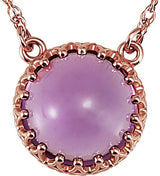 14K Gold Round Natural Amethyst Cabochon Crown Necklace