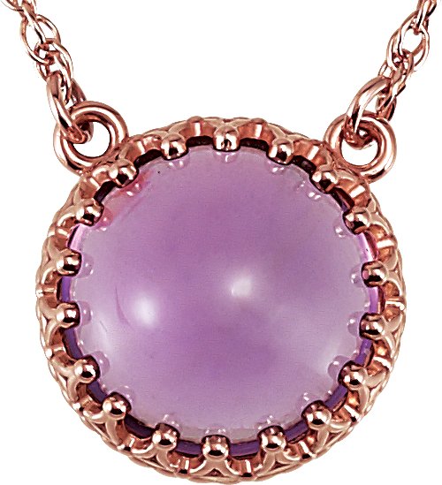 14K Gold Round Natural Amethyst Cabochon Crown Necklace