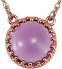 14K Gold Round Natural Amethyst Cabochon Crown Necklace