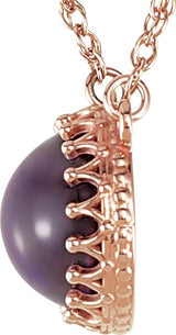 14K Gold Round Natural Amethyst Cabochon Crown Necklace - view 2