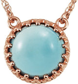 14K Gold Round Natural London Blue Topaz Cabochon Crown Necklace