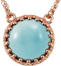 14K Gold Round Natural London Blue Topaz Cabochon Crown Necklace
