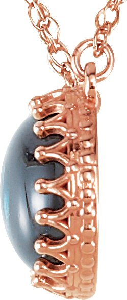 14K Gold Round Natural London Blue Topaz Cabochon Crown Necklace - view 2