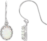 14K Gold Oval Natural White Opal Cabochon Crown Earrings - White Gold