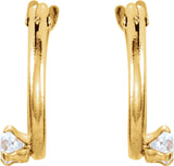 14K Gold Round White Cubic Zirconia Youth Accented Hoop Earrings - Yellow Gold - view 2
