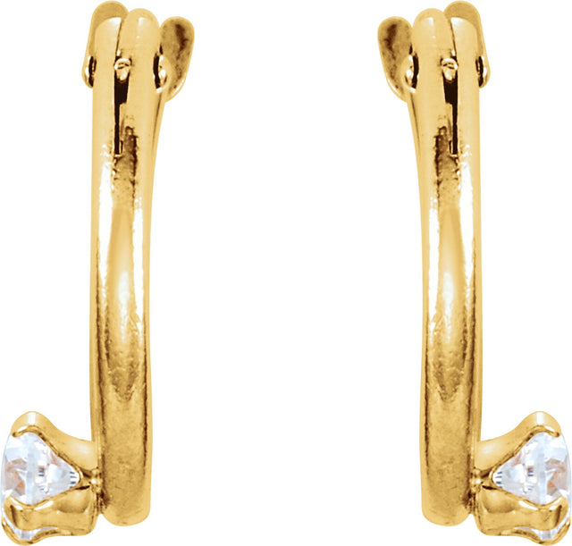 14K Gold Round White Cubic Zirconia Youth Accented Hoop Earrings - Yellow Gold - view 2