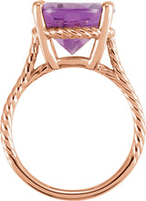 14K Gold Oval Natural Amethyst Rope Ring - Rose Gold - view 2