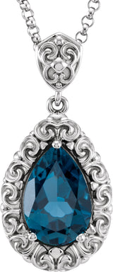 14K Gold Pear Natural London Blue Topaz Sculptural Necklace or Pendant