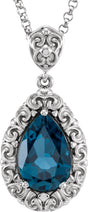14K Gold Pear Natural London Blue Topaz Sculptural Necklace or Pendant