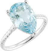 14K Gold Pear Natural Sky Blue Topaz Solitaire Ring – 14x9mm - White Gold