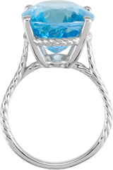 14K Gold Oval Natural Swiss Blue Topaz Rope Ring - White Gold - view 2