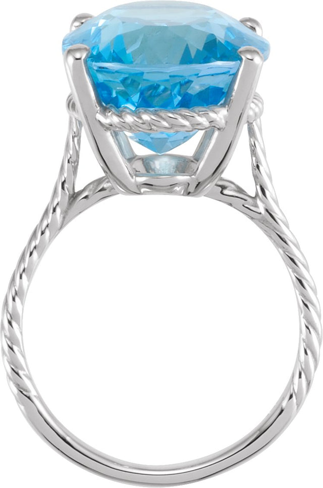 14K Gold Oval Natural Swiss Blue Topaz Rope Ring - White Gold - view 2