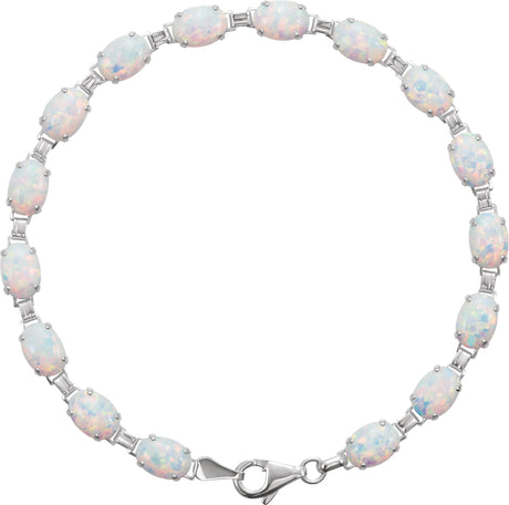 14K Gold Oval Lab-Grown White Opal Line Bracelet