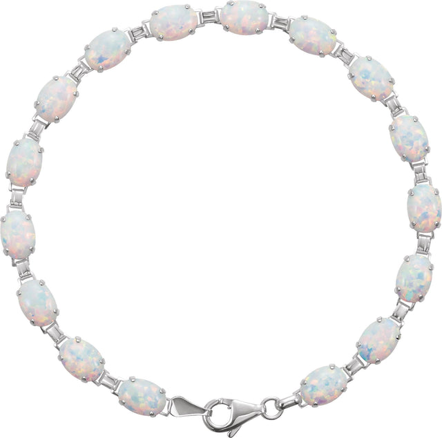 14K Gold Oval Lab-Grown White Opal Line Bracelet