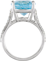 14K Gold Oval Natural Sky Blue Topaz & Natural Diamond Accented Ring - White Gold - view 2