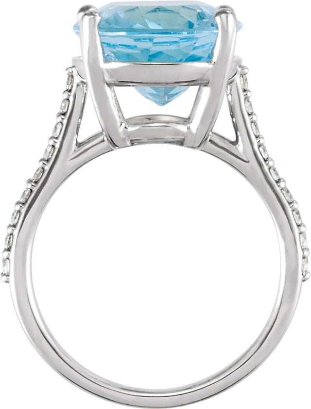 14K Gold Oval Natural Sky Blue Topaz & Natural Diamond Accented Ring - White Gold - view 2