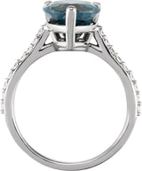 14K Gold Pear Natural London Blue Topaz & Natural Diamond Accented Ring - White Gold - view 2
