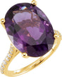 14K Gold Oval Natural Amethyst & Natural Diamond Accented Ring – 18x13mm - Yellow Gold