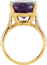 14K Gold Oval Natural Amethyst & Natural Diamond Accented Ring – 18x13mm - Yellow Gold - view 2