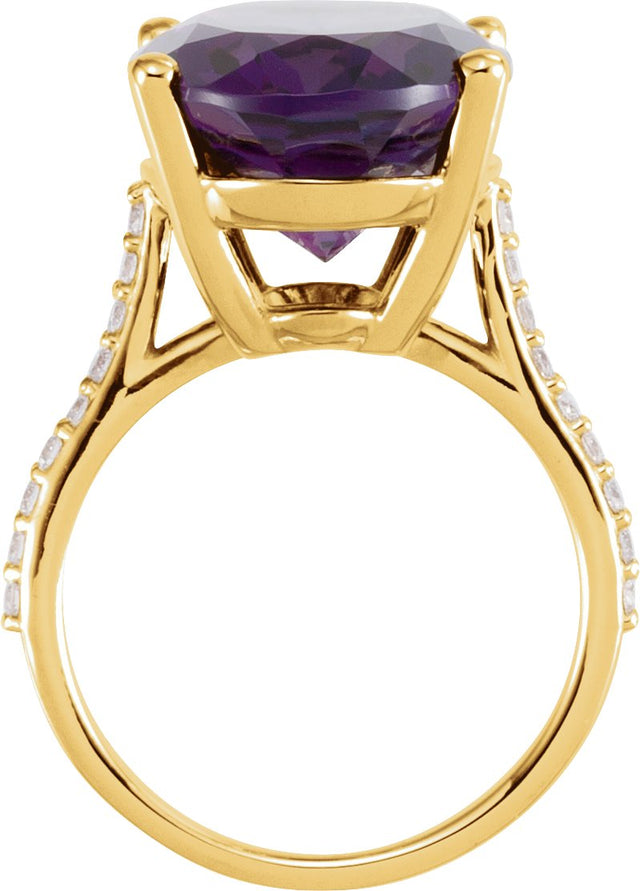 14K Gold Oval Natural Amethyst & Natural Diamond Accented Ring – 18x13mm - Yellow Gold - view 2