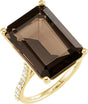 14K Gold Emerald Natural Smoky Quartz & Natural Diamond Accented Ring - Yellow Gold