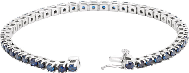14K Gold Round Lab-Grown Blue Sapphire Line Bracelet II - White Gold - view 2