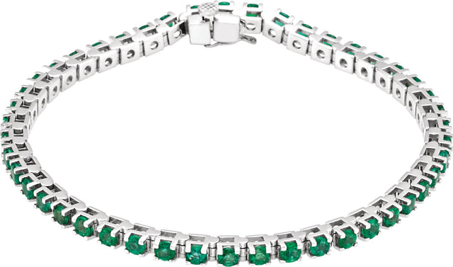 14K Gold Round Lab-Grown Emerald Line Bracelet II - White Gold