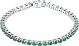14K Gold Round Natural Emerald Line Bracelet – 3mm Stones - White Gold