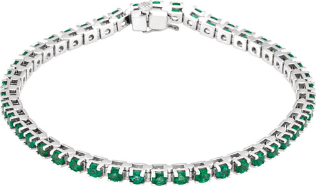 14K Gold Round Natural Emerald Line Bracelet – 3mm Stones - White Gold