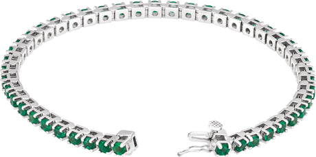 Platinum Round Natural Emerald Line Bracelet – 3mm Stones - view 2