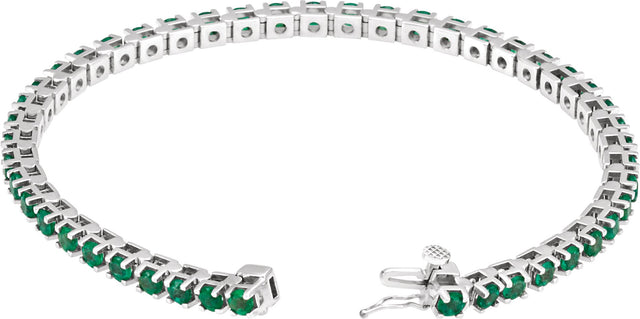 Platinum Round Natural Emerald Line Bracelet – 3mm Stones - view 2