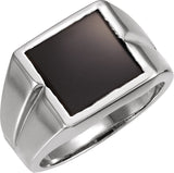14K Gold Square Natural Black Onyx Solitaire Ring