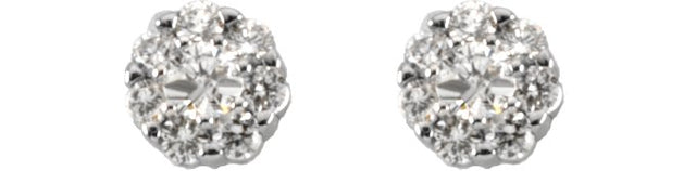 14K Gold Round Natural Diamond Cluster Earrings VII - White Gold - view 6